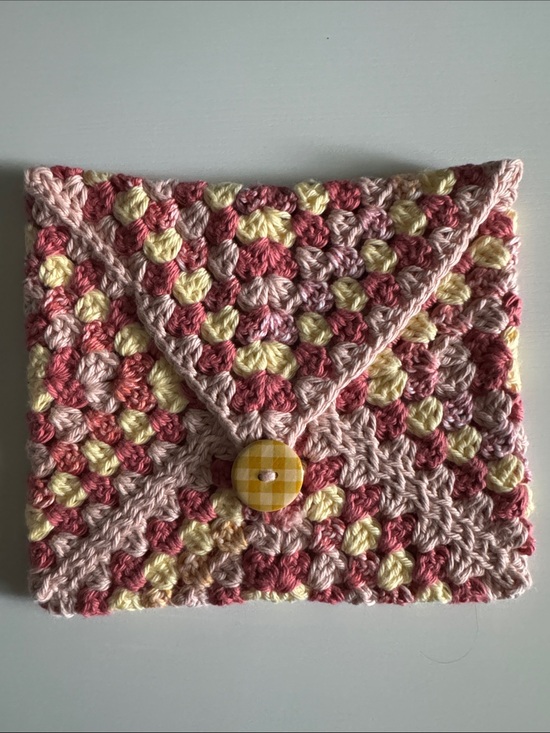 Accessories - Crochet Envelope Tablet Sleeve in Pink, Cream & Yellow - 100% Cotton
